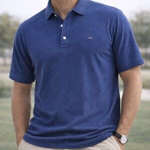 Tommy Hilfiger Custom Fit Blue Pattern Polo Shirt Men’s Medium Designer Casual